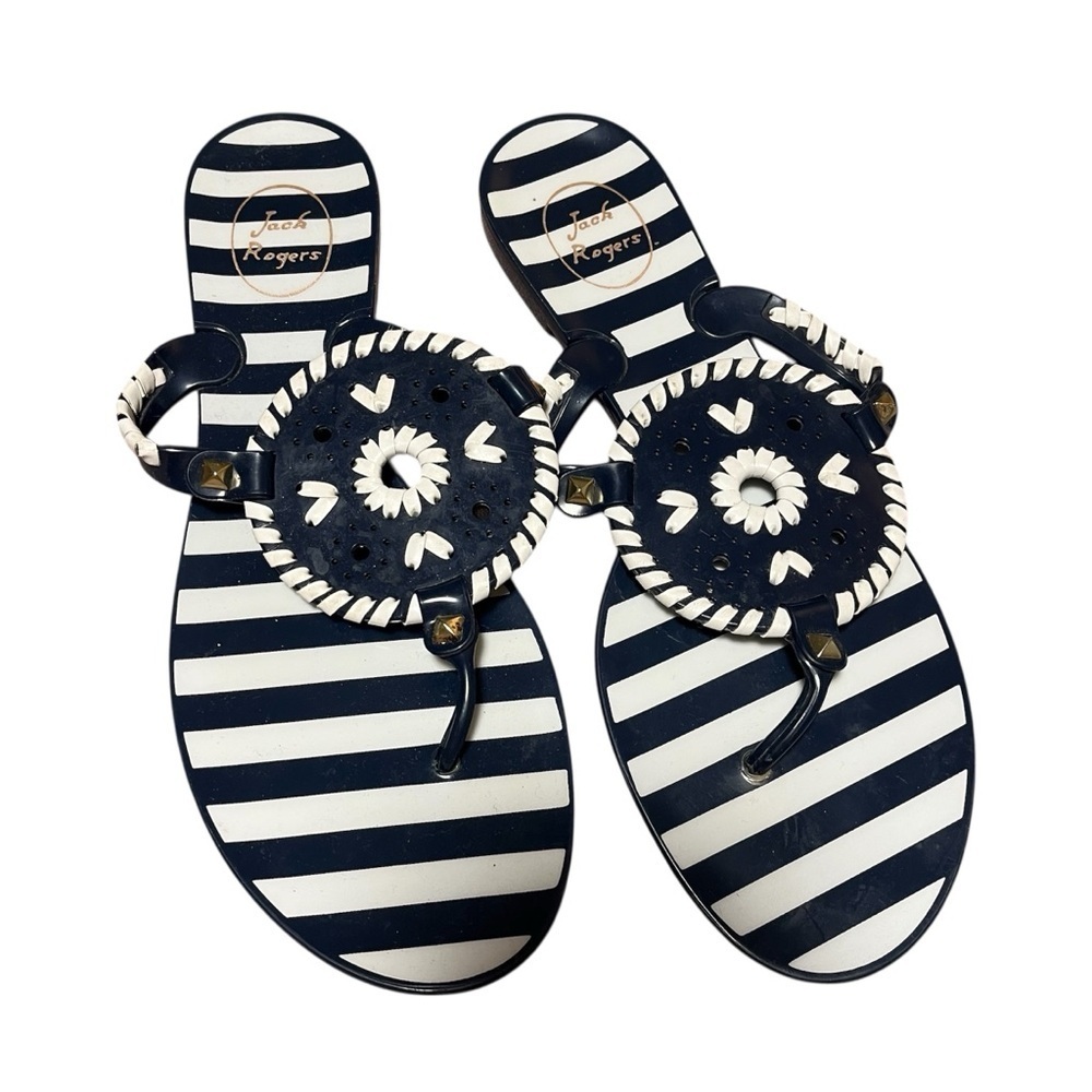 Jack Rogers Striped Navy and White Sandals Women’s Size 9 Costal Nautical